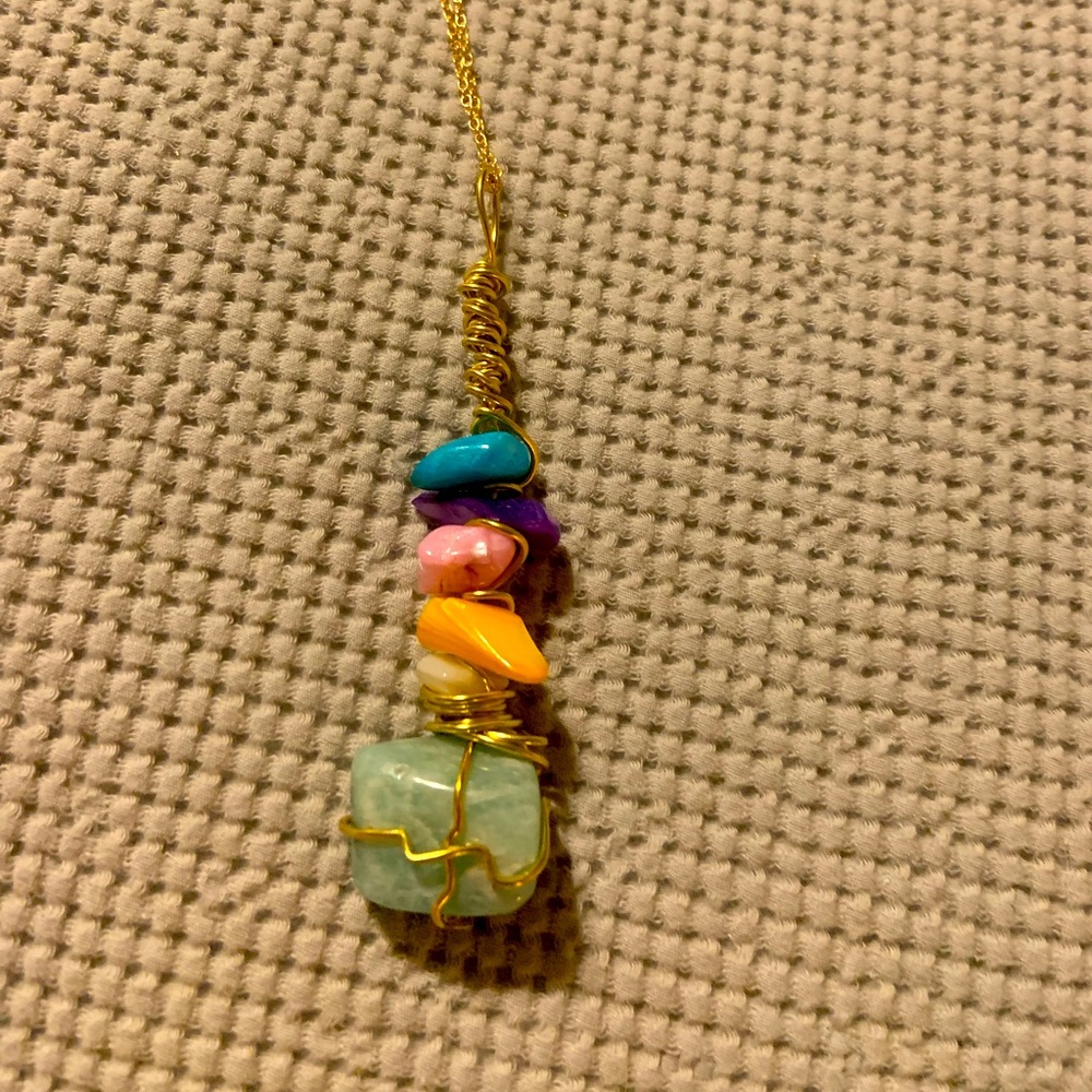 Amazonite wire wrapped pendant new handmade